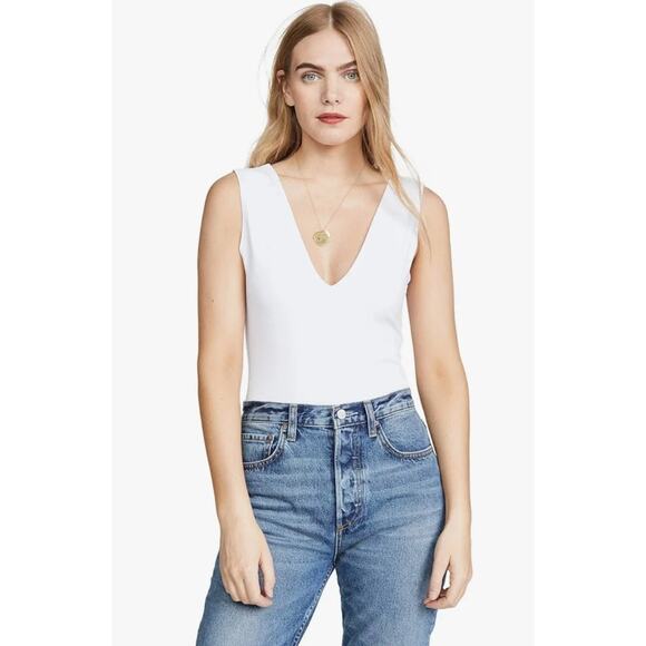Free People Keep It Sleek Bodysuit White XL V-Neck Low Back Thong - Picture 1 of 7